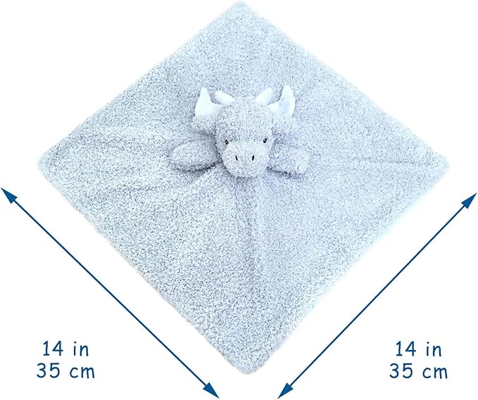 Baby Blue Dragon Soft Stuffed Animal Security Blanket, Plush Dinosaur Character Lovey Blanket, Baby Shower/Nursery Gift, Newborn Infant Toddler Snuggle Blankie for Boys Girls, 14 Inches