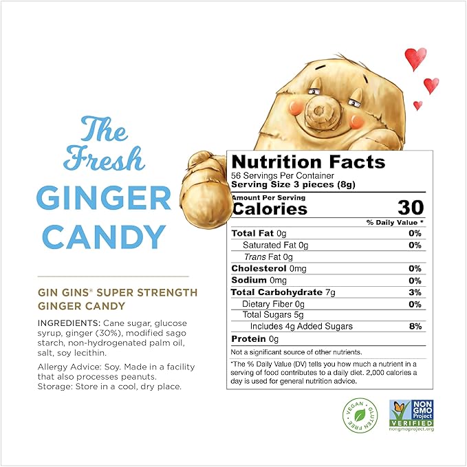 GIN GINS Super Strength – Natural Ginger Candy by The Ginger People – Individually Wrapped Healthy Candy – Super Strength Flavor – Large 1 lb Bag (16oz) – Pack of 1