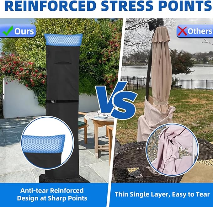 Patio Umbrella Parasol Cover with Air Vent,600D and Waterproof Cantilever Umbrella Covers, Anti-UV Umbrella Covers with Telescopic Support Pole (3-Black, Cantilever 9'-13')