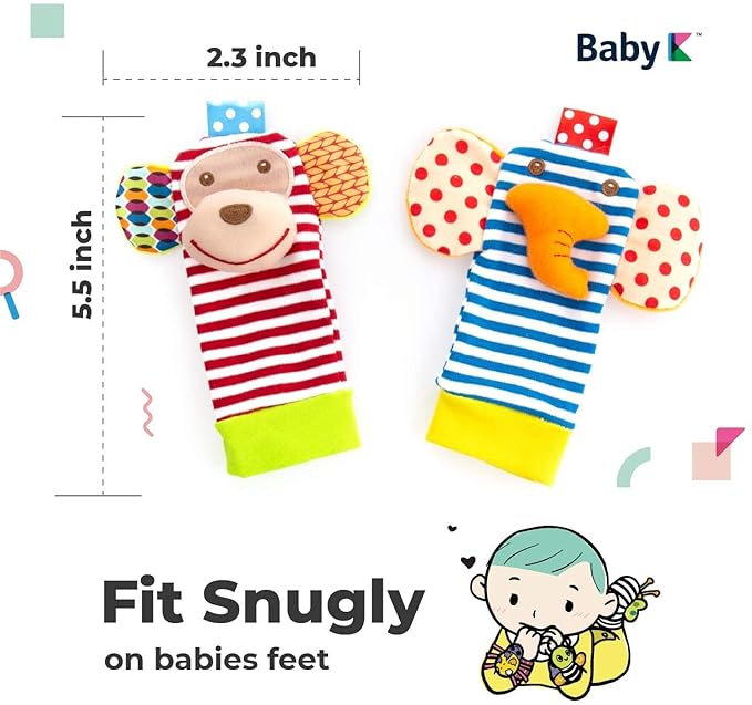 Baby Rattle Socks for Girls & Boys (Zoo Set) - Baby Toys 6-12 Months - Wrist Rattles and Foot Rattles - Baby Toys for Newborns As Gift - Easy to Wear Baby Rattle Toys
