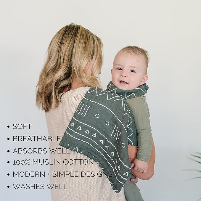 Mebie Baby Burp Cloths, Printed 3-Pack, Muslin Burp Cloth Set for Spit Up, Drool, and More, Boho Burp Cloths for Baby Boy and Girl, Baby Must Haves for Registry Lists and Gifts for Newborns