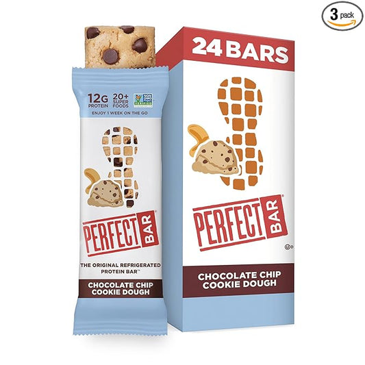 Perfect Bar, Chocolate Chip Cookie Dough Protein Bar, Gluten Free, Soy Free, Non GMO, No Sugar Alcohols, 2.2 Ounce Bar, 24 Count
