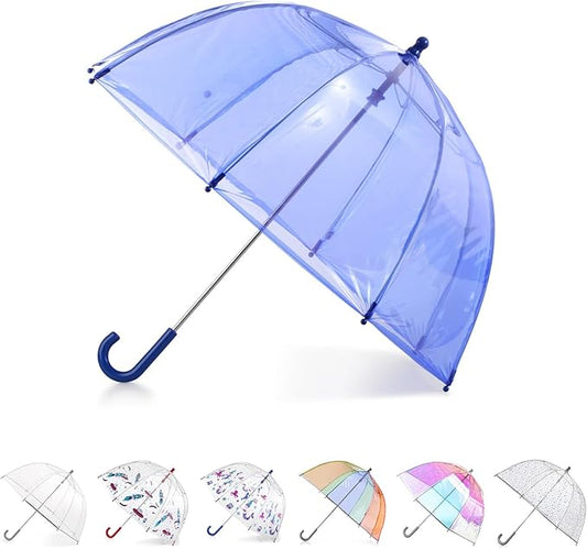 totes Kids Clear Bubble Umbrella with Dome Canopy, Lightweight Design, Wind and Rain Protection, Blue, Kids - 38" Canopy