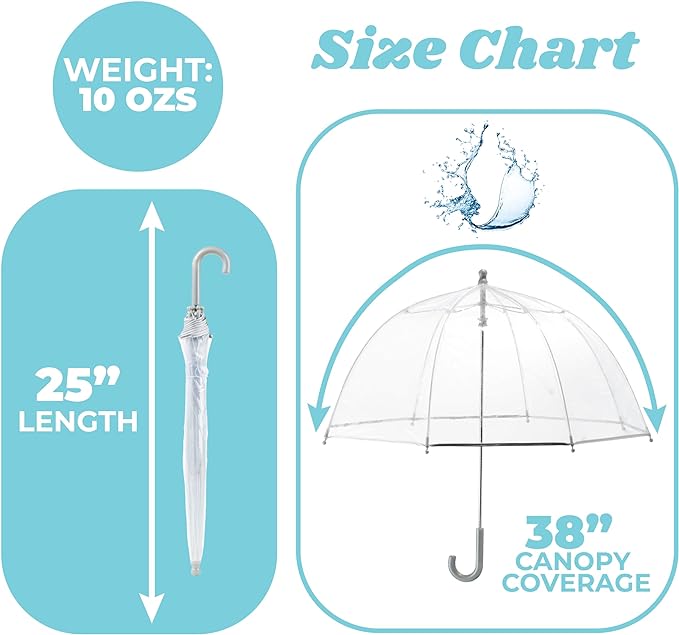 totes Kids Clear Bubble Umbrella with Dome Canopy, Lightweight Design, Wind and Rain Protection Umbrella, Holographic Star, Kids - 38" Canopy