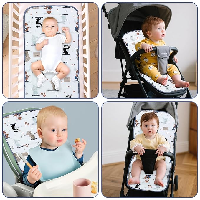 Baby Stroller Cushion,Infant Car Seat Insert-Reversible Universal Breathable and Soft Newborn Stroller Mat,100% Cotton Cover Toddler Seat Pad Liner-34x78cm,1 Pack(Music Animal White+Blue)