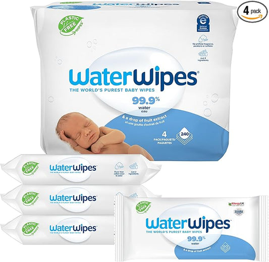 WaterWipes Sensitive+ Newborn & Baby Wipes, 3-In-1 Cleans, Cares, Protects, 99.9% Water, Unscented & Hypoallergenic, 240 Count (4 Packs)