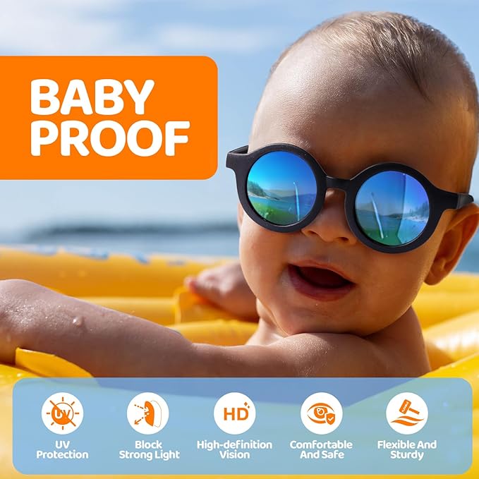 RIVBOS Baby Wrap Polarized UV400 Sunglasses - Soft Frame with Secure Strap for Infant and Newborn (0-24 Months) RBK069