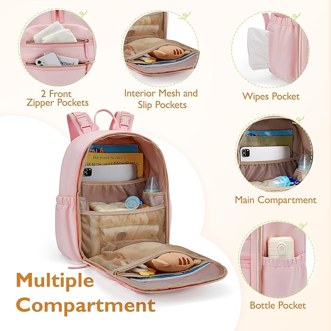 mommore Neoprene Diaper Bag Backpack Small Baby Bag Travel Mini Diaper Backpack for Newborn with Insulated Pockets, Stroller Straps