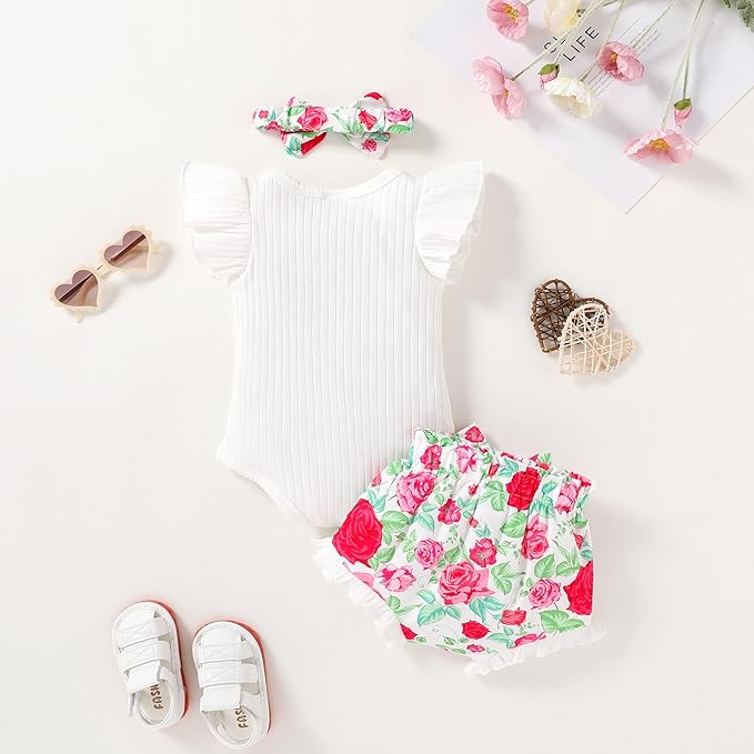 Tiny Cutey Newborn Infant Baby Girl Clothes Romper Floral Shorts Set Summer Outfits Baby Girls' Clothing