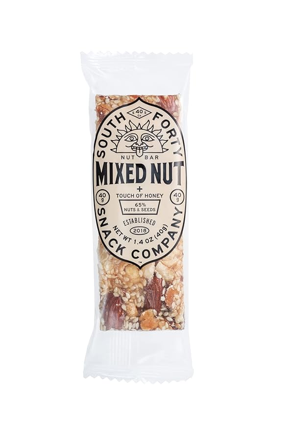South 40 Snacks Mixed Nut Bar, Just 7 Ingredients, Touch of Honey (40g Bar, Pack of 12)