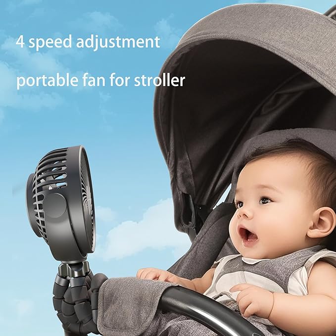 VICTORY & GIFT Portable Stroller Fan Handheld Fan 4 Wind Speeds, 4000mAh，360° Rotatable for Travel/Camping/Treadmill/Car Seat/Bedroom