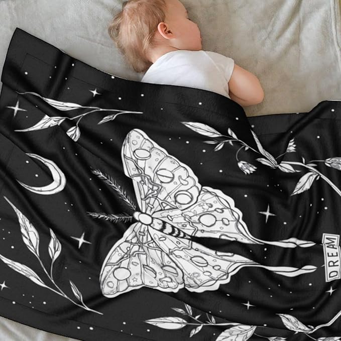 Baby Blanket Black White Butterfly Moon Tarot for Boy Girl Newborn 30x40 Inch Toddler Infant Nursery Throw Blankets Double Layer Comfy Soft Plush Stroller Crib Quilt