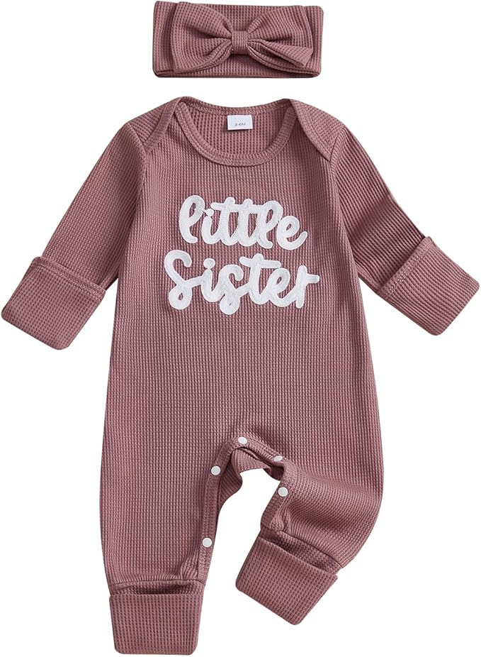 Newborn Baby Girls Rompers Knit Round Neck Long Sleeve Infant Fall Jumpsuits with Headband Coming Home Outfit