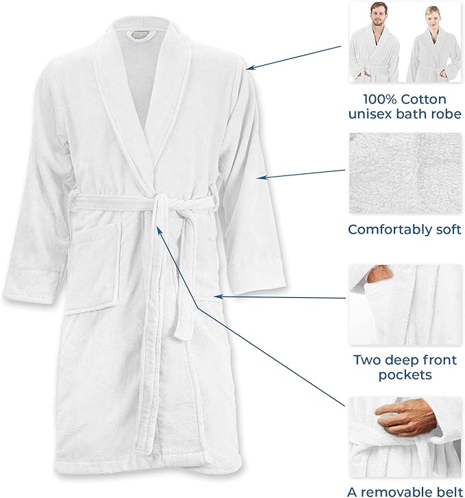 DAN RIVER Premium Cotton Terry Robes for Women and Men, Ultra Soft bathrobe with Adjustable Waist Belt and Pockets Pack of 1