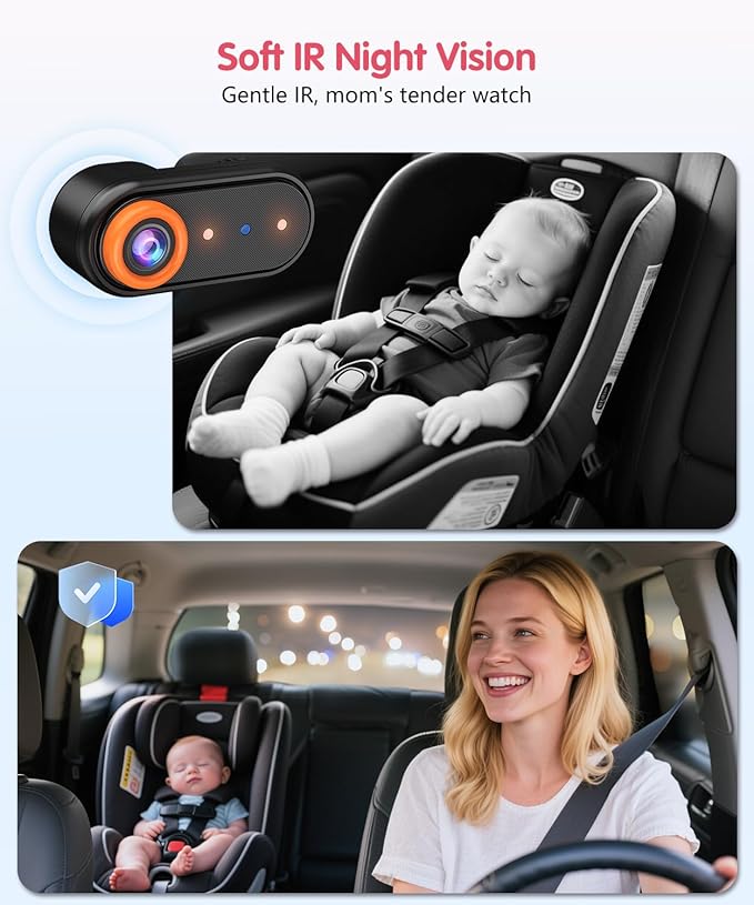 BM2 PRO Dual Baby Car Camera, 5.2" 1080P HD Display for Rear-Facing Car Seats, IR Night Vision, Anti-Shake Mount, Easy Install – Ideal for Parents with 2 Kids and Pets
