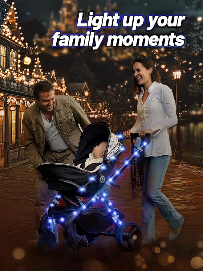 16.4FT Durable Baby Stroller Lights for Walking at Night, Make The Stroller Visible, with Cable Ties, LED Lights for Stroller Accessories Bikes, Blue