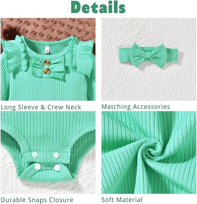 Aalizzwell Preemie Newborn Infant Baby Girls Clothes Ribbed Bodysuit Pants Set Fall Winter Outfits