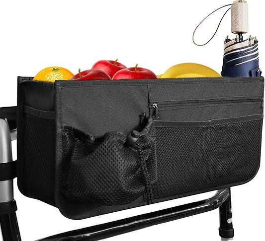 Basket for Walkers for Seniors Detachable, Walker Storage Bags and Pouches Accessories for Rolling Folding Walker to Carry Things, Rollator Walker Foldable Basket with Cup Holder, Gifts for Seniors