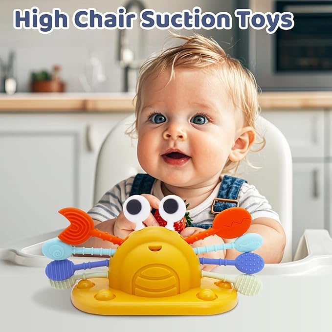 Baby Suction Toys High Chair Teething Toys - Baby Teething Chew Table Toys Silicone Teethers, Food Grade Silicon for 6 12 18 Months (YellowBlue)