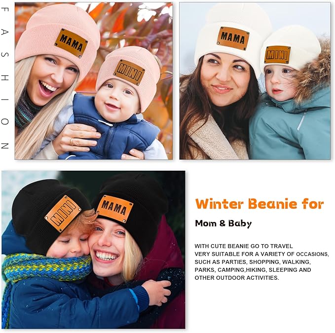 Parent-Child Beanie Hat,Mother & Baby Daughter/Son Winter Warm Knit Hat,Kids Soft Beanie Cap