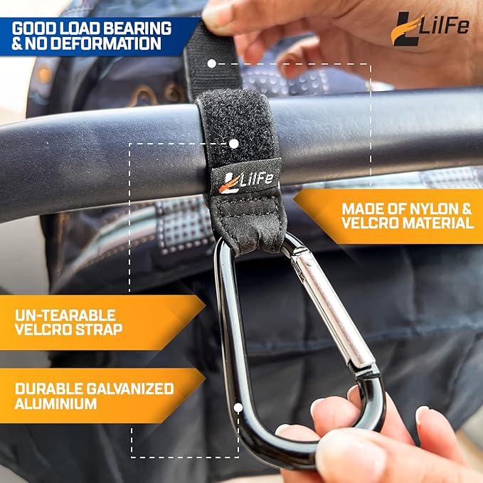 2 Pcs Black Baby Stroller Hooks for Hanging | Multipurpose Stroller Straps with Durable and Stylish Stroller Clips for Diaper Bags | The Perfect Mummy Hook for Pram, Wheelchair, Shopping and Pet Carts