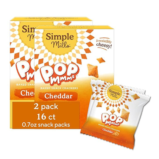 Simple Mills Pop Mmms Cheddar Baked Snack Pack Crackers, Gluten Free, 8 Pack (Pack of 2)