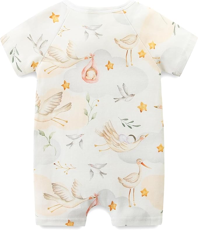 Baby Boy Girl Romper Short Sleeve 100% Cotton Bodysuit Outfits 2 Way Zipper Jumpsuit