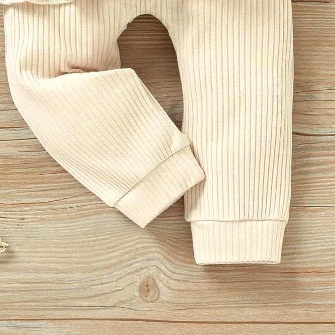Aalizzwell Preemie Newborn Infant Baby Girls Clothes Ribbed Bodysuit Pants Set Fall Winter Outfits