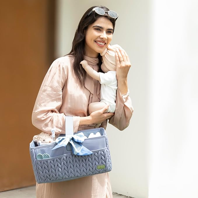 Luxurious Baby Diaper Caddy, Nursery Storage Basket for Newborn Essentials, Travel Baby Basket for Diapers Baby Wipes, Organizer Tote Bag Storage Bin, Baby Shower Gifts(ash blue)