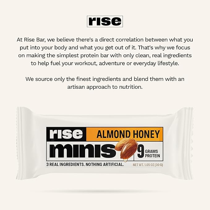 Rise Bar Rise Minis, Mini Protein Bars, Almond Honey, 24 Snack-Size Protein Bars, 1.05 oz (30 g) Each