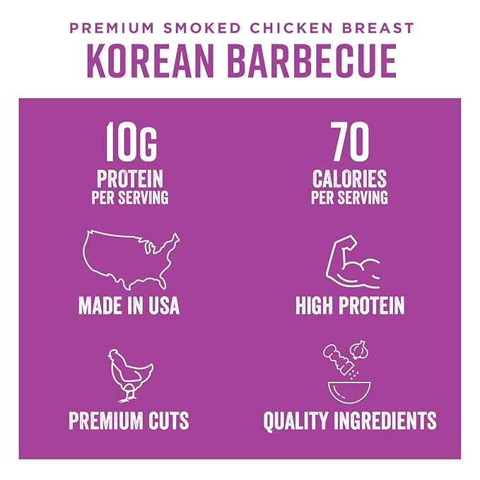 Chef's Cut Chicken Jerky Meat, Korean Barbecue (2.5 Ounce Bags, Pack of 4) - High Protein, 10g Protein, 70 Calories, Gluten-Free, Premium Smoked Chicken Breast, Keto Friendly Snack, Low Carb Snack