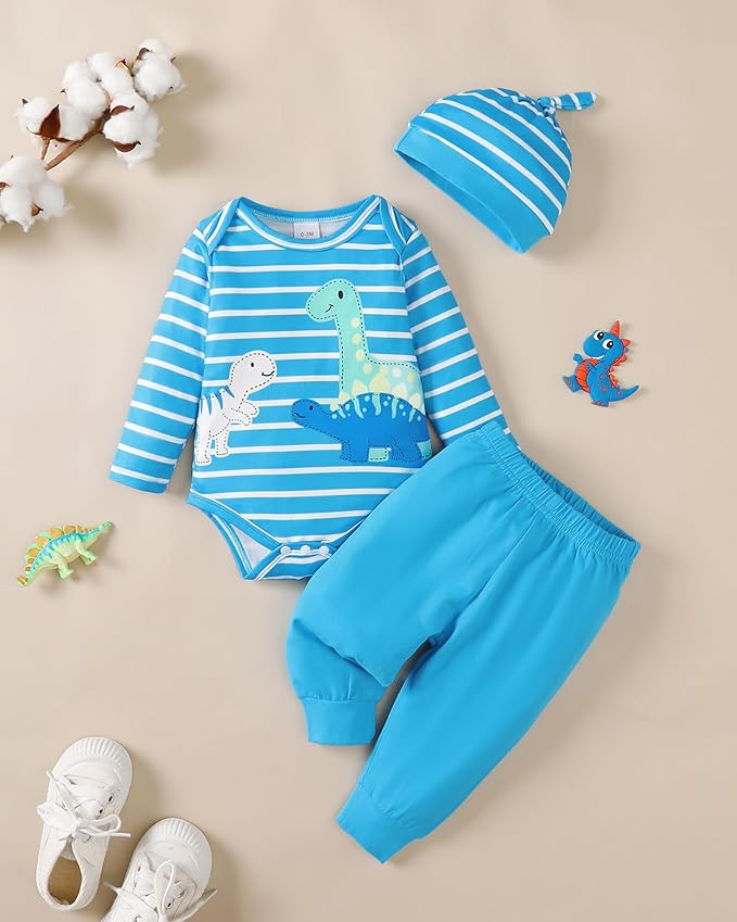 SUNNY PIGGY Baby Boy Clothes Newborn Infant Boys Outfits Romper Hat Pants 3PC Set 0-3 3-6 6-12 12-18 Month Clothing Gift