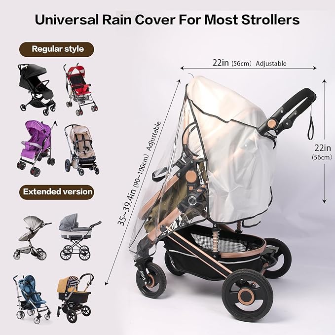 Stroller Rain Cover, Universal Rain Cover for Stroller with Waterproof Zipper, Clear Travel Weather Shield for Baby 4 Season Protection, Rainy Wind Snow Dust (XL, U-Shape Zipper)