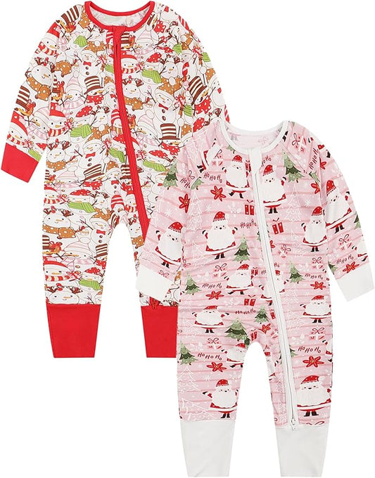 OPAWO Viscose from Bamboo Baby Pajamas Girl 2pack Mittens Cuff 2 Way Zipper Soft Footless Sleeper Baby Boy One-Piece Romper