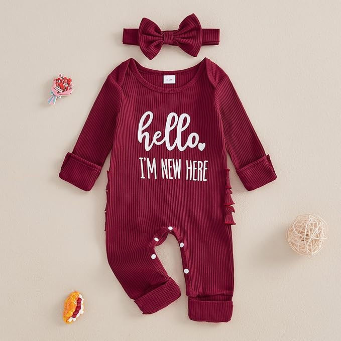 Newborn Girl Clothes Baby Girl Coming Home Outfit Zipper One-piece Outfits Ruffle Footie Bodysuit Jumpsuit Headband