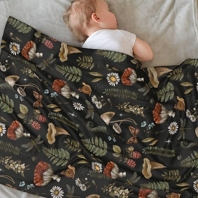 Baby Blanket Vintage Magic Mushroom Leaf Forest for Boy Girl Newborn 30x40 Inch Toddler Infant Nursery Throw Blankets Double Layer Comfy Soft Plush Stroller Crib Quilt