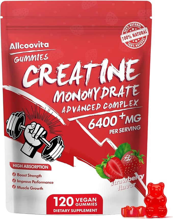 Creatine Monohydrate Gummies Complex for Men & Women - 120 Gummies Advanced Formula, L-Taurine + Vitamin B12 for Muscle Strength, Muscle Builder, Energy Boost, Pre-Workout Supplement-Strawberry