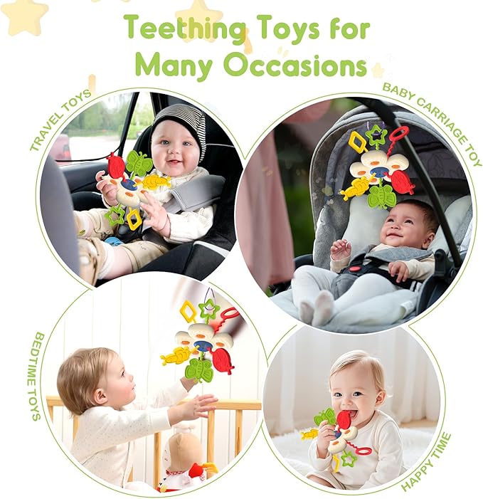 Baby Sensory Montessori Toy for 6-12-18 Months, Soft Silicone Popper Pull String Teething Travel Toys for Car Seat, Toddler Learning Early Develop for Infant 1 2 Boys Girls Christmas Birthday Gifts