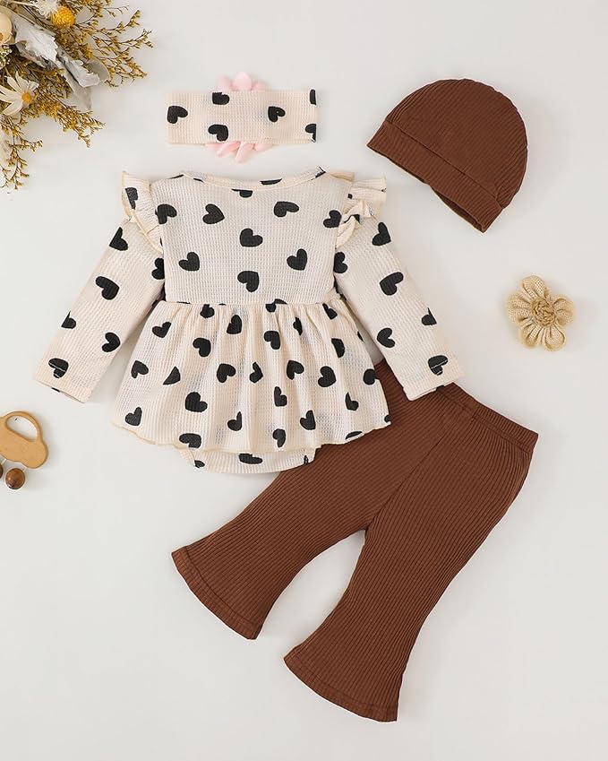 Renotemy Preemie Newborn Baby Girl Clothes Infant Romper Fall Winter Outfits Gifts for Girls Cute Bell Bottoms Pant Sets