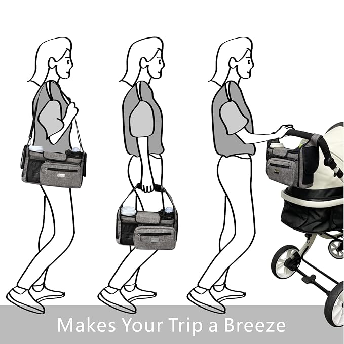 TOPDesign Universal Baby Stroller Organizer, Stroller Caddy with Heightened Insulated Cup Holders & Non-Slip Secure Hooks Accessories, Fits Most Strollers, Machine Washable (Green)