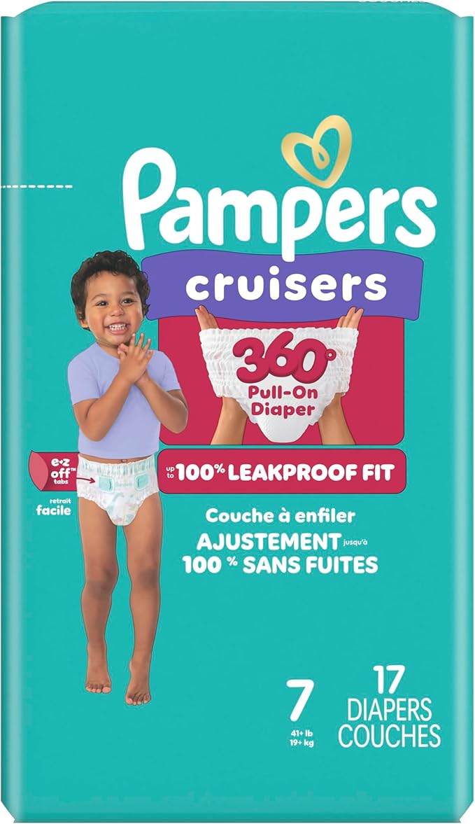 Pampers Diapers - Cruisers 360 - Size 7, 17 Count, Babyproof up to 100% Leakproof Pull-On Diaper (Packaging May Vary)
