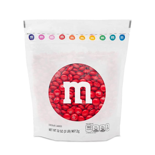 M&M’S WORLD Red Milk Chocolate Candy, 2lbs of M&M'S in Resealable Pack for Candy Bars, Birthday Parties, Christmas Chocolate, Valentine's Day, 4th of July, Dessert Tables & DIY Party Favors