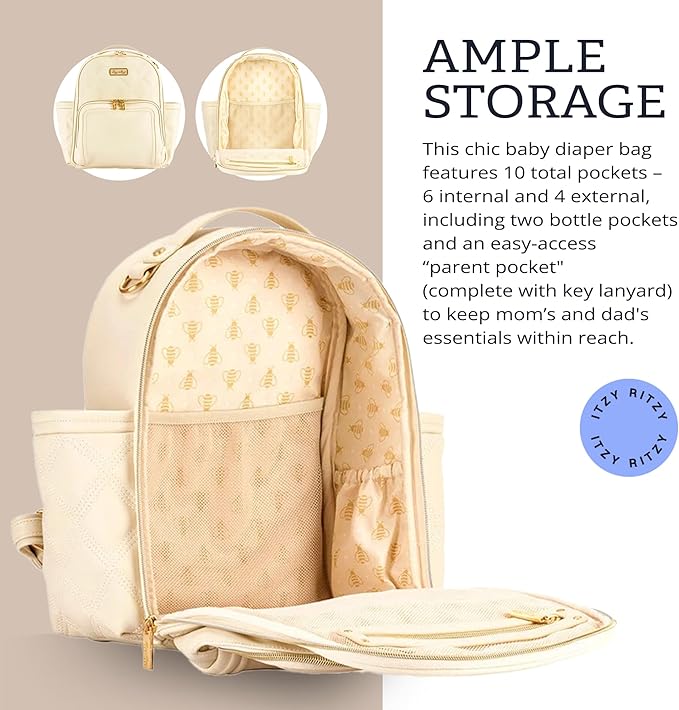 Itzy Ritzy Baby Mini Plus Diaper Bag, Milk & Honey