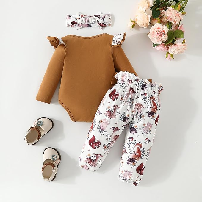 AMAWMW Newborn Baby Girl Clothes Infant Baby Ruffle Romper Pants Summer Outfits 4PCS Gifts Set Toddler Girls' Clothing