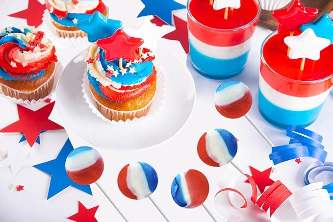 Patriotic Striped Cherry Lollipop Suckers, USA Patriotic Red, White & Blue, Hard Candy Treats, Kosher Certified, Individually Wrapped (600 Lollipops)
