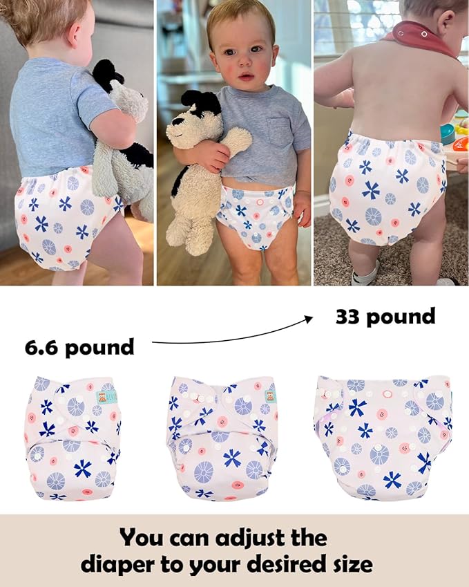 ALVABABY Baby Cloth Diaper 6 Pack with 12 Inserts One Size Cloth Diaper Covers Adjustable Washable Reusable for Baby Girls and Boys 6DM126