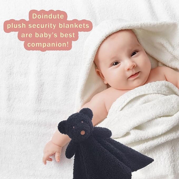 Baby Black Teddy Bear Soft Stuffed Animal Security Blanket, Plush Bear Character Lovey Blanket, Baby Shower/Nursery Gift, Newborn Infant Toddler Snuggle Blankie for Boys Girls, 18 Inches