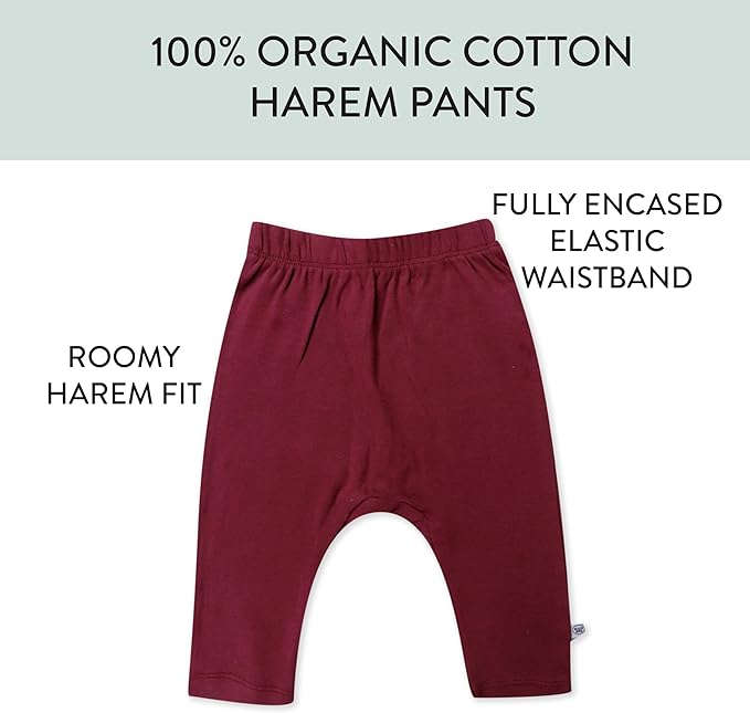 HonestBaby Unisex-Baby Multipack Harem Pants Roomy Fit Pull on Bottoms 100% Organic Cotton for Baby Boys, Girls