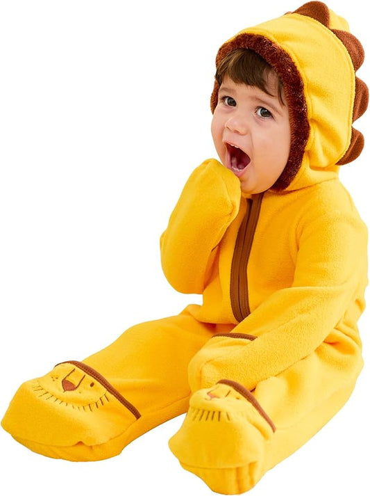 PATPAT Fleece Hooded Footed Romper Clothes, Soft Warm Footie Covers, Car Seat Friendly, Easy Zip, Cute Boy Girl