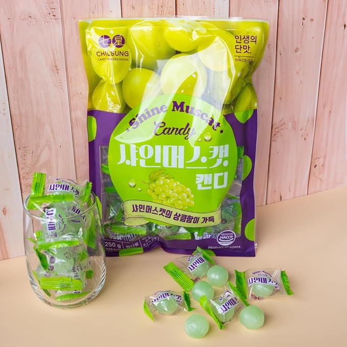 Shine Muscat Grape Hard Candy – Premium Korean Fruit Treats, Snacks, Individually Wrapped for Freshness (8.81 oz)